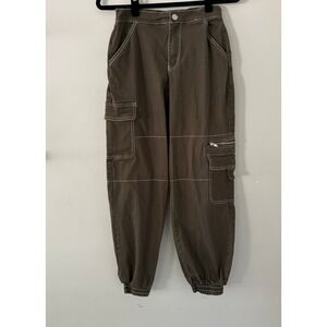 Rachel Paige Olive Green Cargo Pants White Stitching Casual Joggers Womens Small